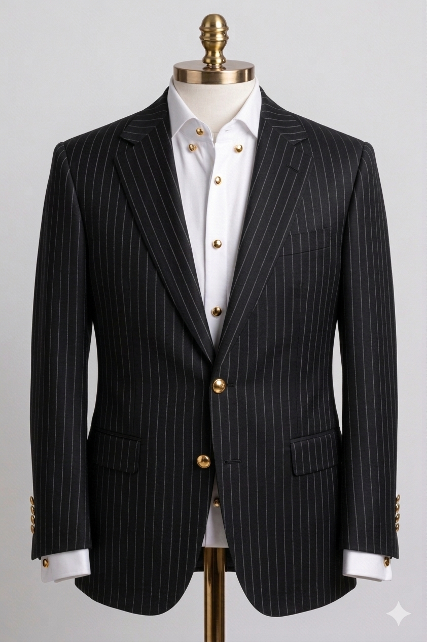 Black pinstripe notch lapel bespoke suit