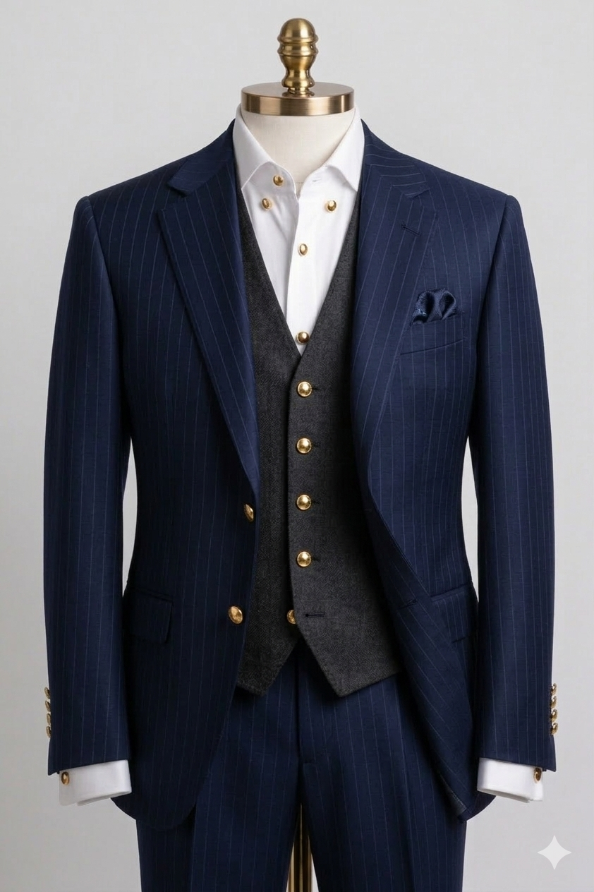 Navy 3-piece suit with contrast waistcoat