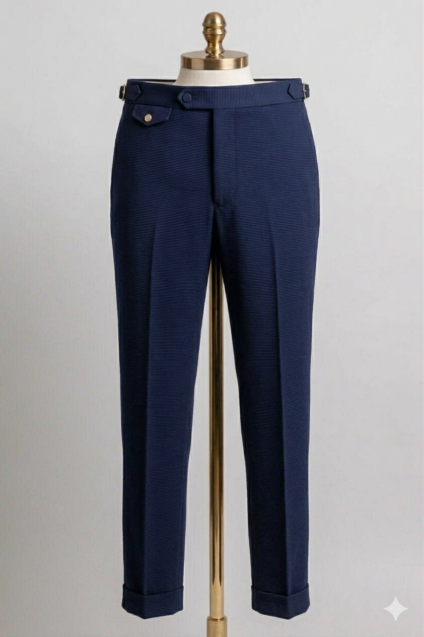 Navy bengaline dress trousers — bespoke