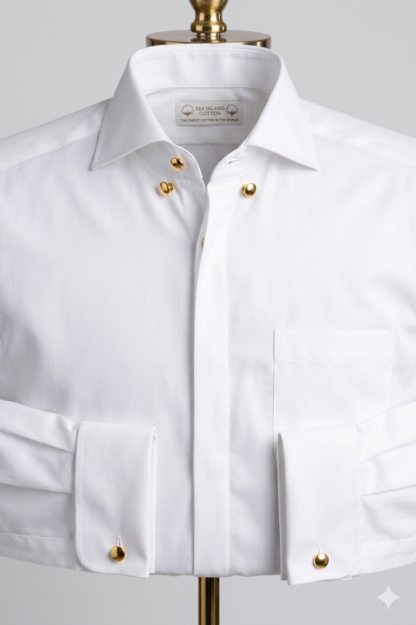 Sea Island cotton bespoke dress shirt — spread collar