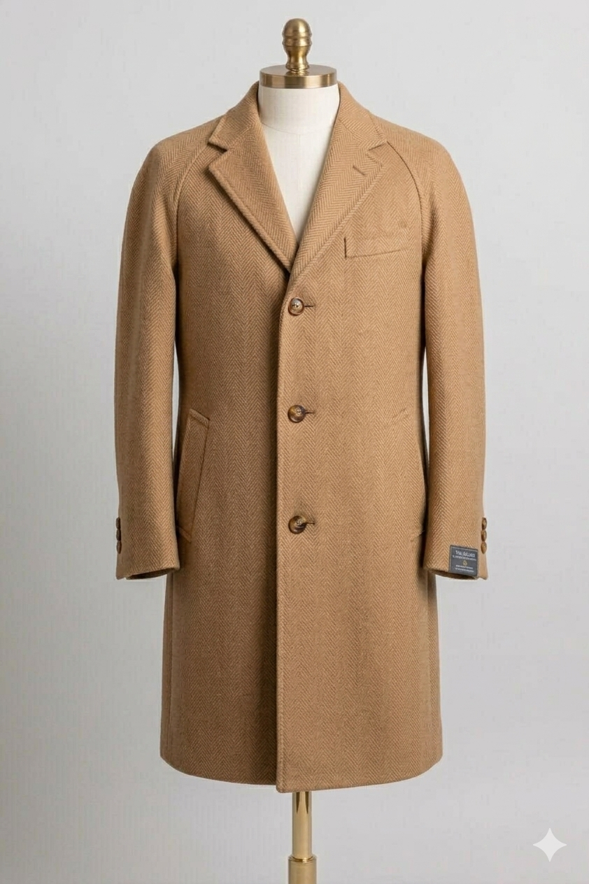 Tan raglan bespoke overcoat
